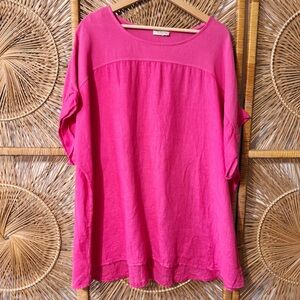 Bellambia Linen/Cotton Women's Pink Top  Made in Italy SZ 3X Hot Pink